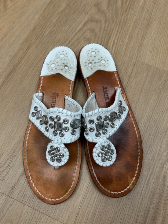 Jack Rogers Shoes - Jack Rogers Leather Jeweled Crystal Thong Sandals 9